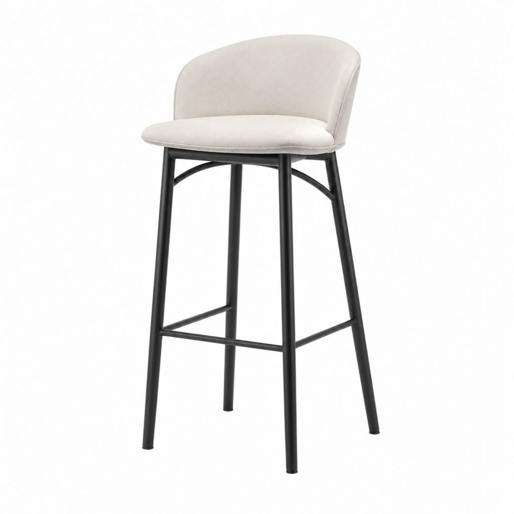Sgabello da bar con schienale beige in poliestere e acciaio nero 50 x 52 x 99 cm