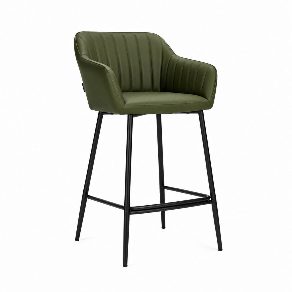 Sgabello da bar con braccioli verde oliva in similpelle PU e acciaio 54 x 55 x 98 cm altezza seduta 67 cm