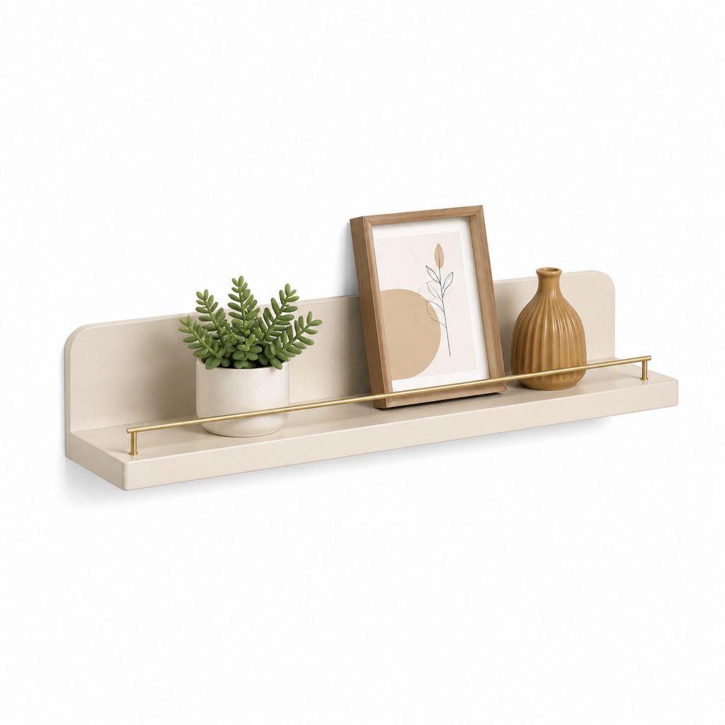 Mensola da parete rettangolare beige in MDF con barra in ferro 60 x 12 x 20 cm