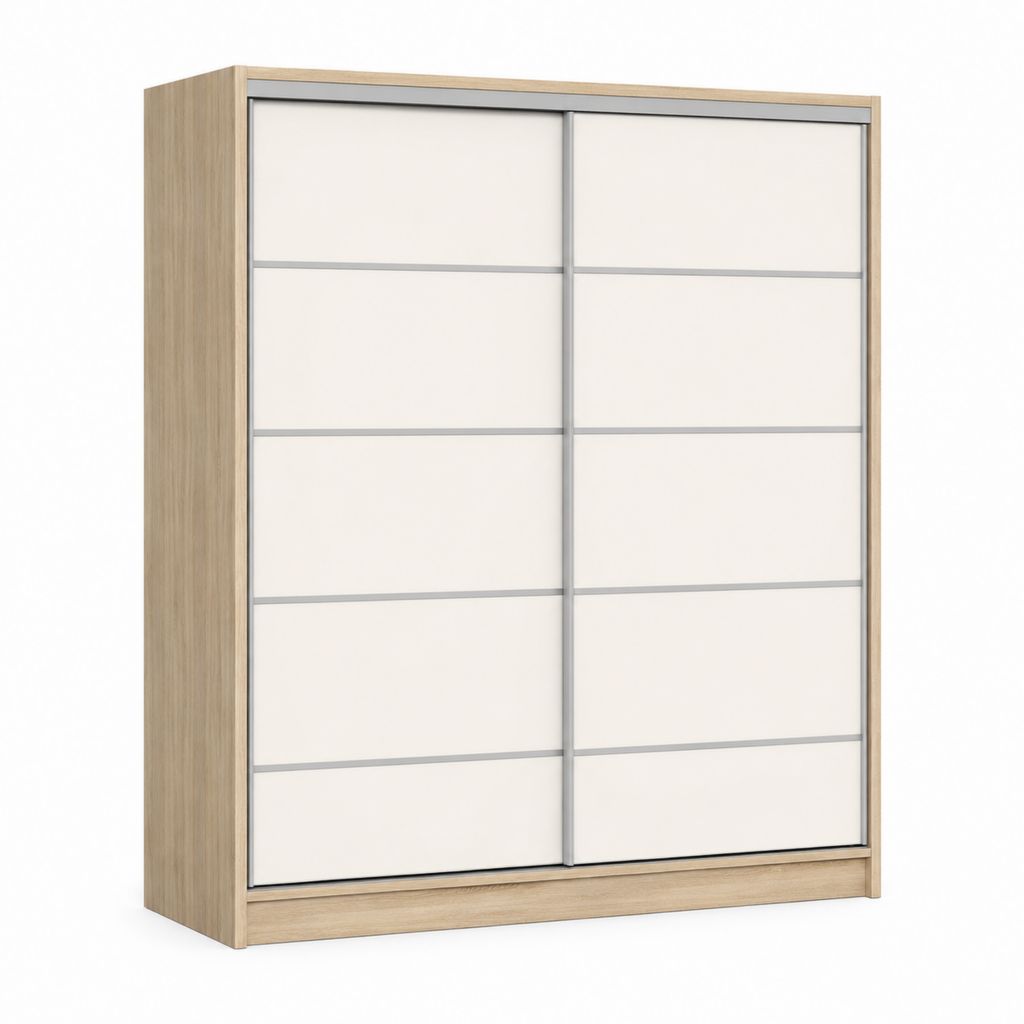 Armadio guardaroba con 2 ante scorrevoli bianco e rovere in pannelli di truciolare 200 x 60 x 220 cm