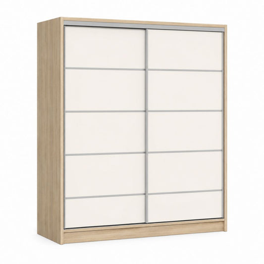 Armadio guardaroba con 2 ante scorrevoli bianco e rovere in pannelli di truciolare 200 x 60 x 220 cm