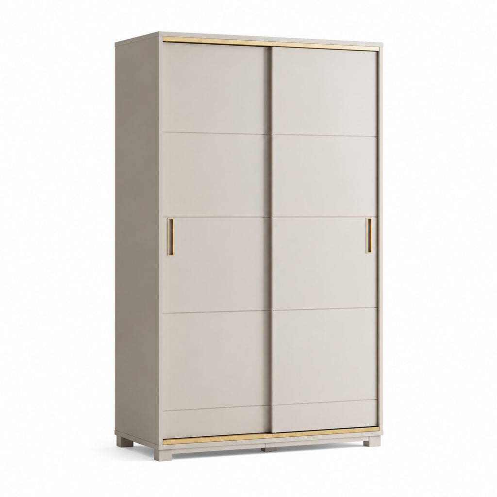 Armadio guardaroba a 2 ante scorrevoli beige in pannello truciolare nobilitato 120 x 60 x 200 cm