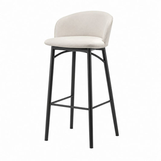 Sgabello da bar con schienale beige in poliestere e acciaio nero 50 x 52 x 99 cm