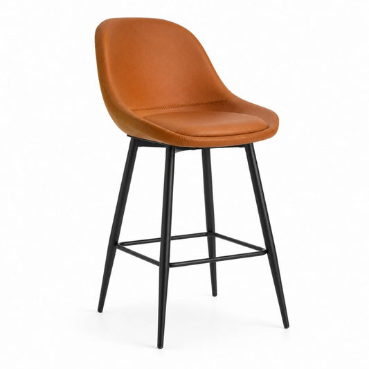 Sgabello da bar con schienale marrone in pelle PU e acciaio 48 x 54 x 98 cm