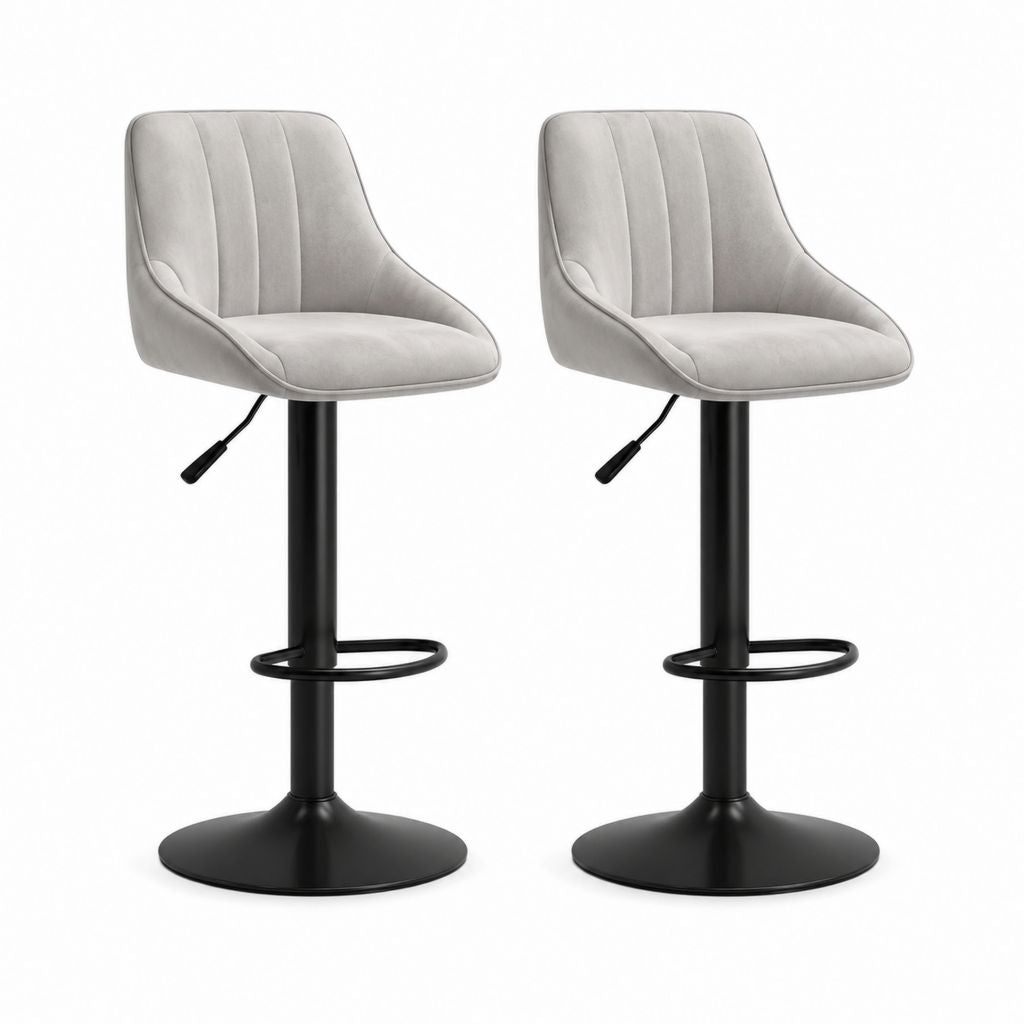 Set di 2 sgabelli da bar regolabili grigio in velluto di poliestere con base rotonda in acciaio 47 x 52 x 93-114 cm