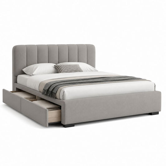 Letto contenitore matrimoniale grigio in poliestere con testiera imbottita 160 x 200 cm