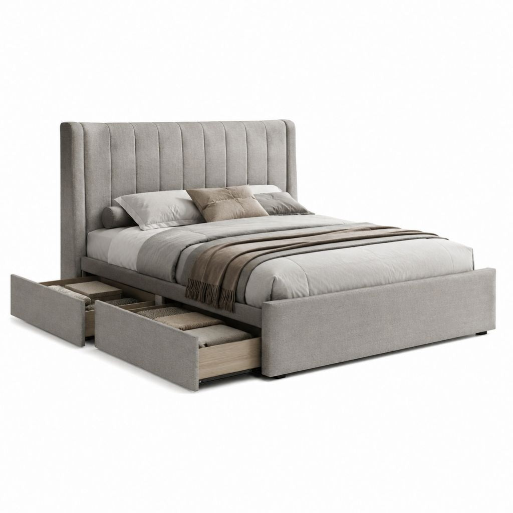Letto contenitore matrimoniale grigio in poliestere rettangolare 160 x 200 cm
