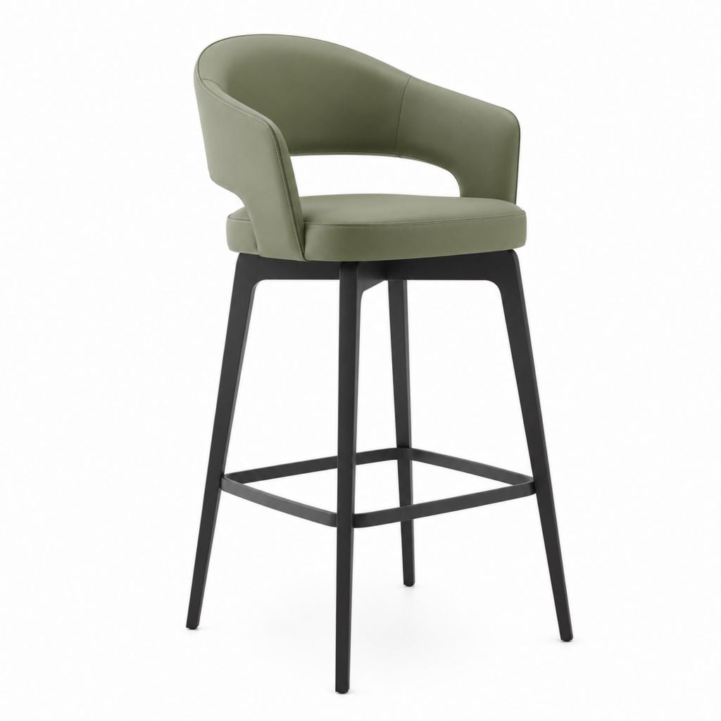 Sgabello da bar con schienale verde oliva in similpelle PU e acciaio 54 x 57 x 106 cm