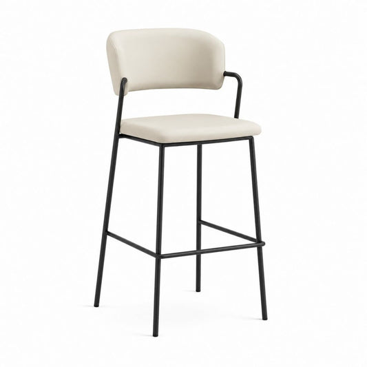 Sgabello da bar beige in PU con struttura in acciaio nero 48 x 52 x 98 cm
