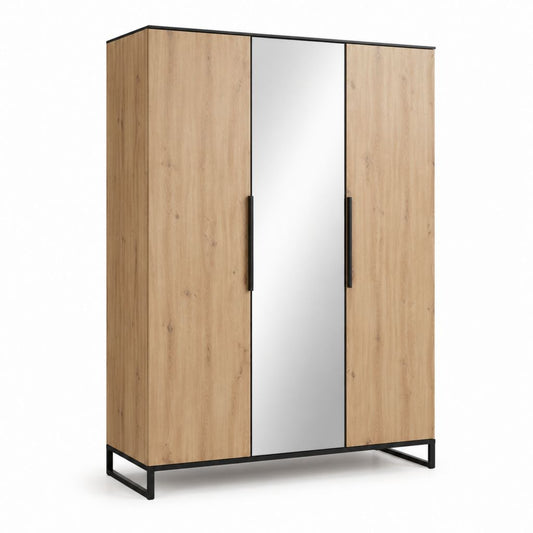 Armadio guardaroba rettangolare 3 ante battenti con specchio rovere chiaro in pannello truciolare 120 x 52 x 200 cm