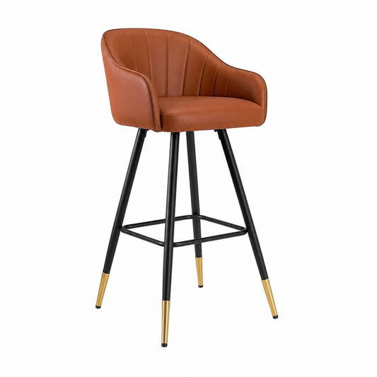 Sgabello da bar con schienale in PU cognac e acciaio nero 54 x 55 x 102 cm