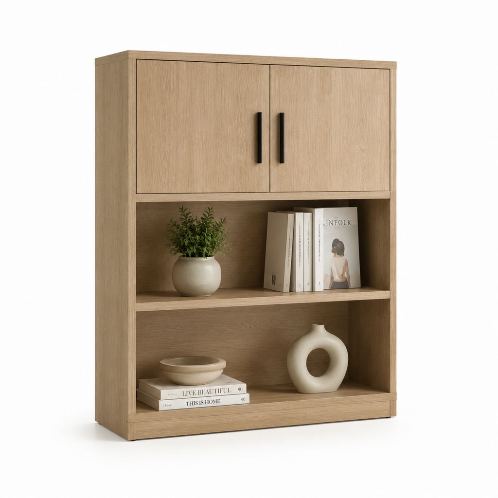 Libreria con ante e ripiani rovere chiaro in pannello truciolare 80 x 35 x 160 cm