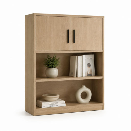 Libreria con ante e ripiani rovere chiaro in pannello truciolare 80 x 35 x 160 cm