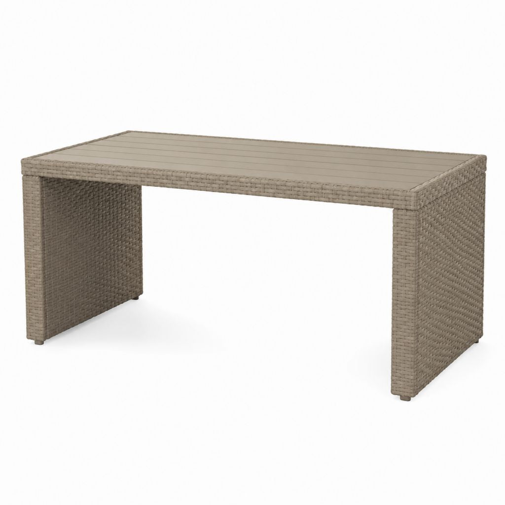 Tavolo da giardino rettangolare beige in rattan PE e legno massello di acacia 150 x 90 x 75 cm