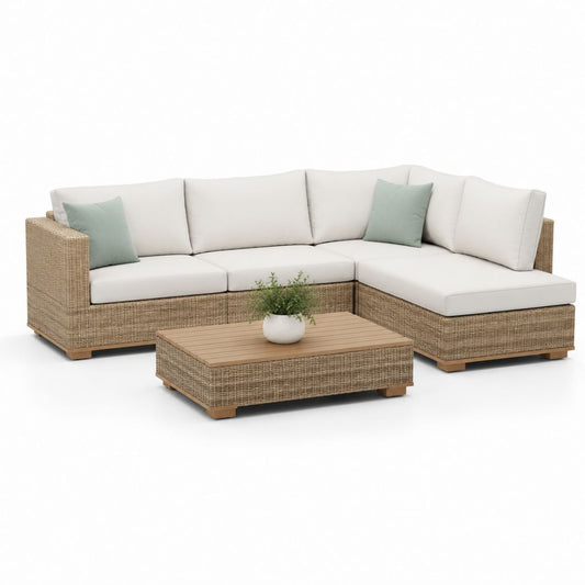 Set salotto da giardino angolare 3 pezzi beige in rattan PE e alluminio con tavolino 250 x 180 x 75 cm