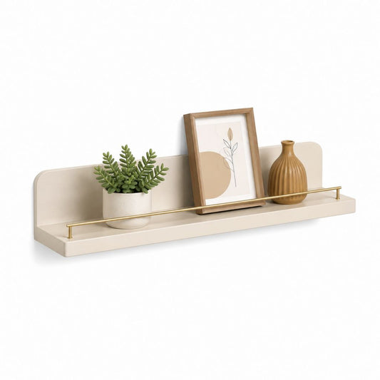 Mensola da parete rettangolare beige in MDF con barra in ferro 60 x 12 x 20 cm