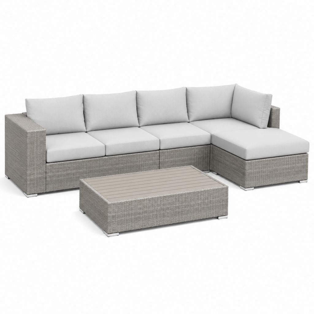 Set divano angolare da giardino 4 posti grigio in polyrattan con tavolino rettangolare 250 x 160 x 65 cm