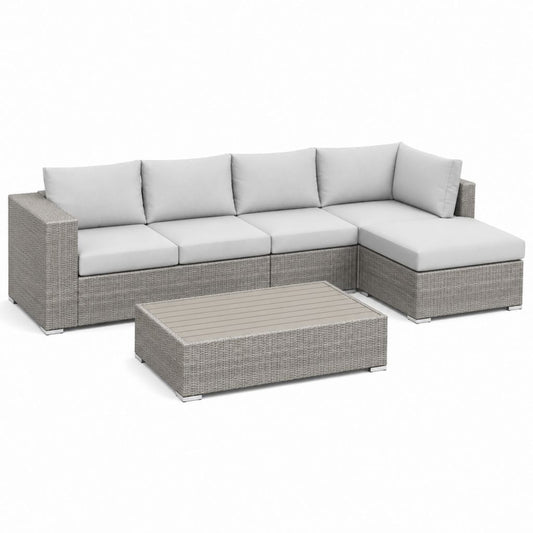 Set divano angolare da giardino 4 posti grigio in polyrattan con tavolino rettangolare 250 x 160 x 65 cm